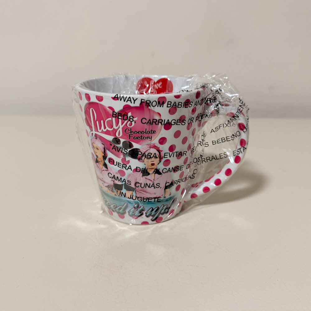 I Love Lucy Chocolate Factory Ceramic Mug Pink Polka Dot Licensed